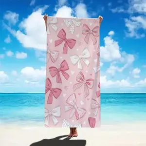 Bow Pattern Beach Towel, Soft Absorbent Towel, Absorbent Drying Towel, Travel Swimming, Diving, Surfing, Bathing, Yoga, Camping, Beach Accessories, Girly Apartment Decor, Quick Drying Towel, Lightweight Soft Towel, Decorative Towels