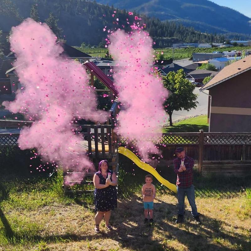 Gender Reveal Confetti Cannon - Biodegradable Powder & Heart Shaped Confetti Poppers - Pink, 4 Pack - Baby Girl Gender Reveal Smoke Bombs Party Poppers Cannons Shooters