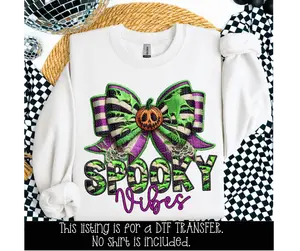 Spooky Vibes Coquette DTF Transfer Ready to Press, Fall, Scary, October 31, Halloween, Beetlejuice, Movie, Bow, Coquette, Pumpkin