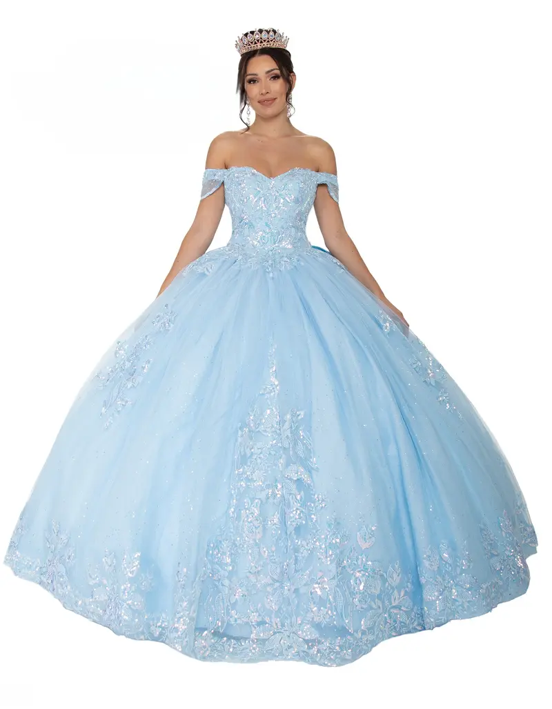 slim fit dress slacks Ball Gown Blue Prom Dress with Delicate Gold Leaf Lace