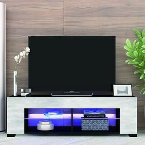 TV Stand for 32-60 Inch TVs Modern Low Profile Black+LED Lights 57 Inch Small TV Console  Table with Glass Shelves and Hidden Side Bookshelf for Living Room  WL floating tvstand chimenea electric  consoletable media Modern LED Furniture Storage
