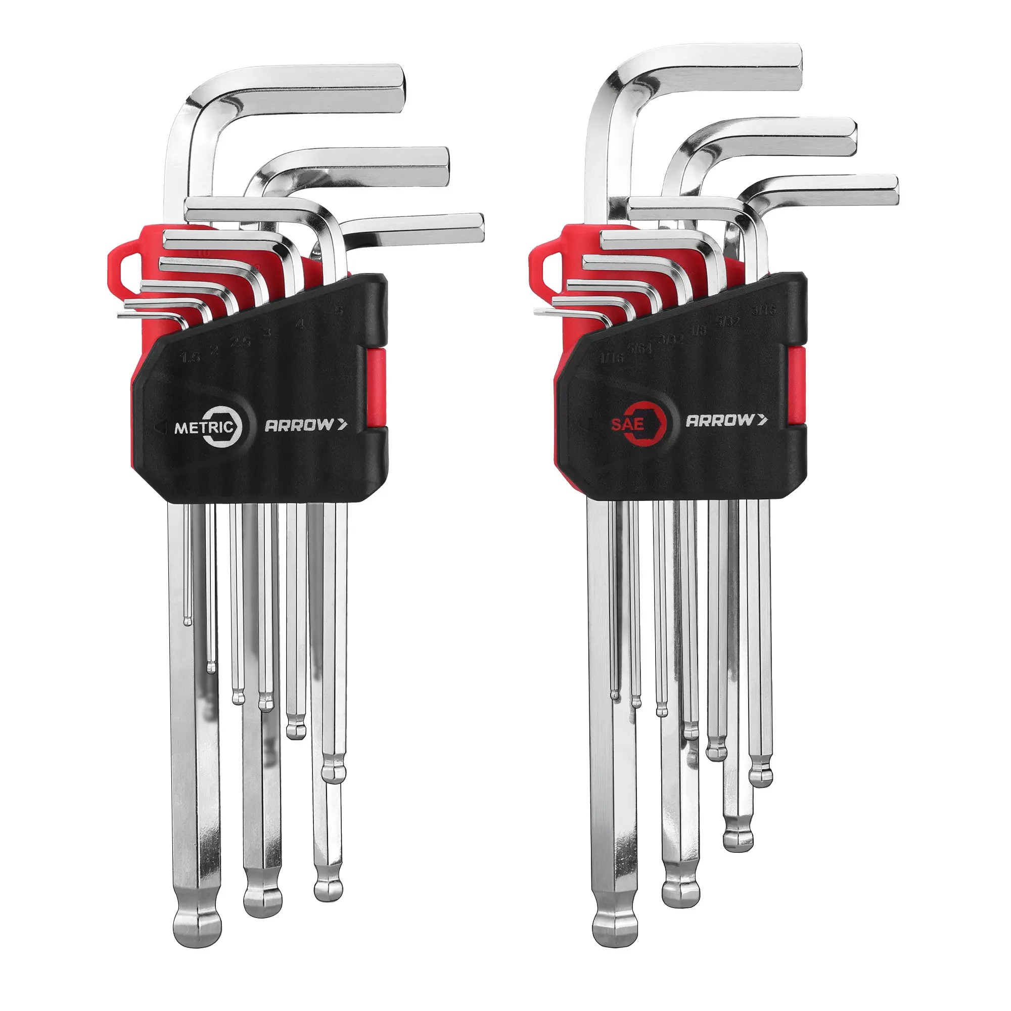 #backtoschool ARROW 18PCS Allen Wrenches Sets with Ball End, SAE and Metric Hex Key Set, Cr-V Steel with Chamfered Edges, Laser Etched Size, 2-Pack Allen Key Kit for Bicycle, Furniture and Electrical Repair
