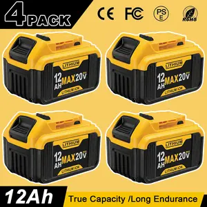 4-Pack 12.0Ah Lithium Replacement Battery for Dewalt 20V Max XR Cordless Tools DCB180/DCB205/DCB206/DCB204BT-2 DCB203 DCB201 DCB207 Wireless Power Tool Batter/