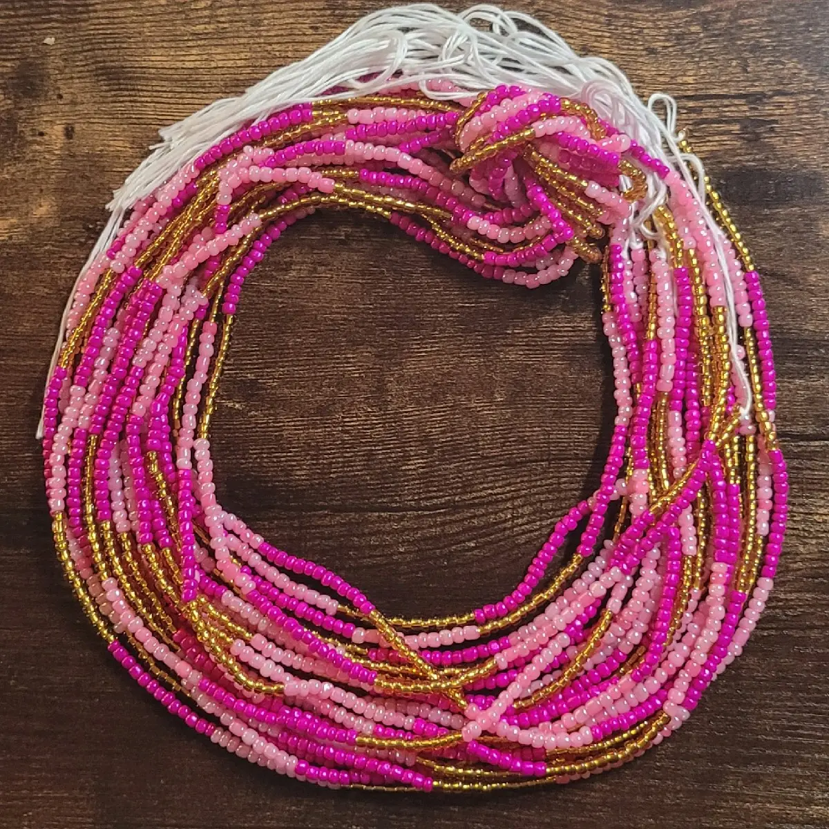 Tie On Body Jewelry - 2 Shades of Pink Waistbeads for Women, 48'' Length
