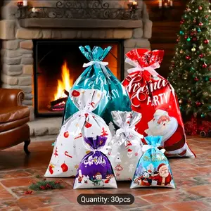 30pcs Christmas Gift Bags Reusable Drawstring Santa Claus Wrapping for Festive Seasonal Use