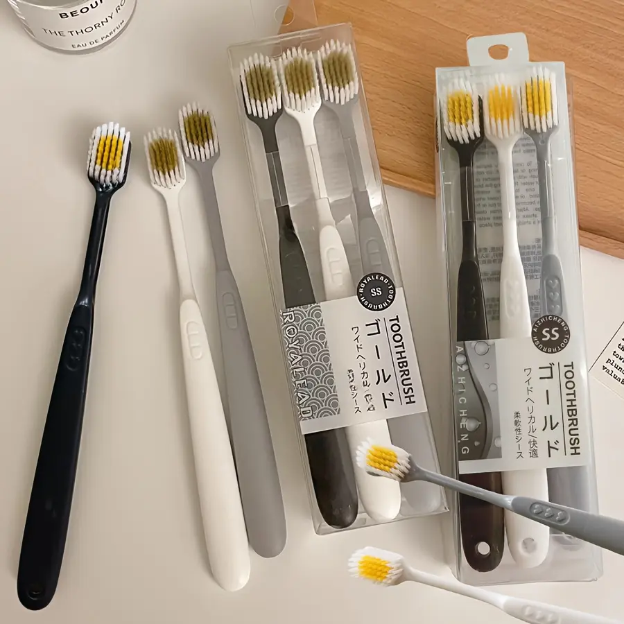 3pcs Oral Toothbrushes with Wide Heads and Fine Bristles, Ultra-Soft Microfiber Bristle Family Pack for Adults, Ergonomic Handles in Black, White, and Gray, Gentle on Gums and Teeth, Ideal for Couples and Families, Extra Soft Toothbrush, Toothbrush Set