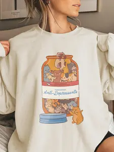 Women's Cartoon Cat Print Drop Shoulder Cute Sweatshirt, Casual Long Sleeve Round Neck Pullover for Fall & Winter, Ladies Clothes for Daily Wear, Womenswear Tops