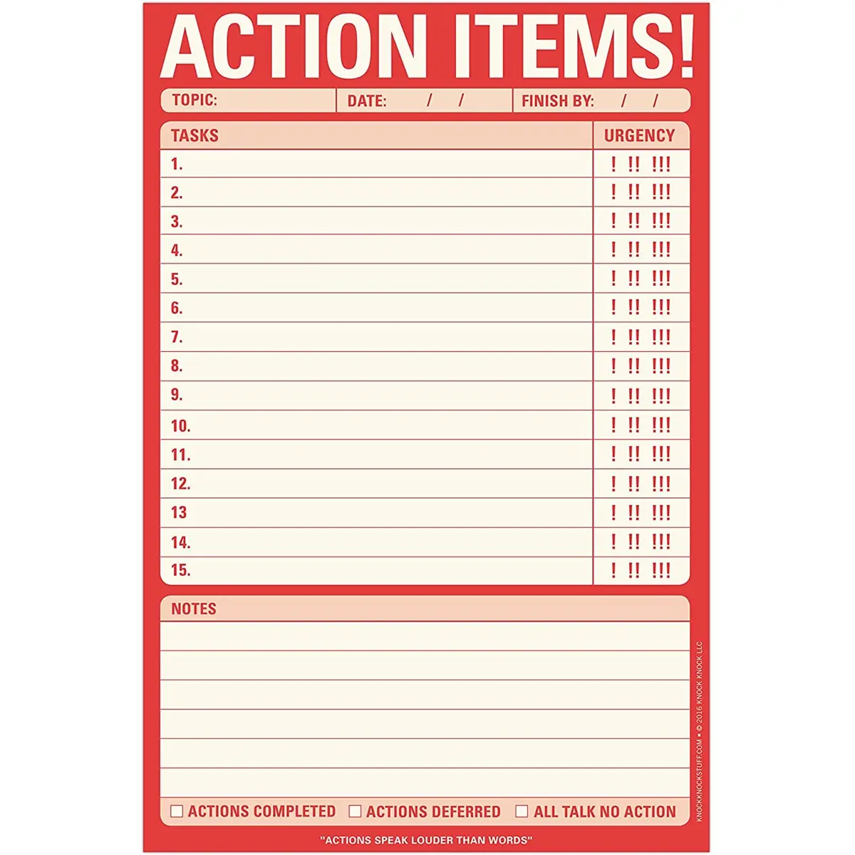 Knock Knock Imported Notepad - 6x9 in, 60 Tear-Off Sheets, Focused Action Item Checklists, Simple Yet Effective Design, Office Stationery for Computers & Office Equipment, Organizational Tool