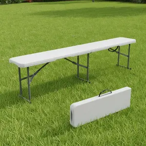 Garvee Upgraded Heavy Duty 6FT Folding Outdoor Bench – HDPE Portable Picnic, Camping & Event Seat – Sturdy Metal Frame, Waterproof, Easy Carry Handle – Ideal for Garden, Patio, Lawn, Parties, White