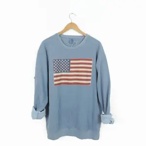 Faded American Flag Comfort Colors Sweatshirt, Patriotic Crewneck, Vintage USA Pullover K49T5