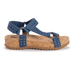 Muk Luks Women's Piper Open-Toe Sandal - Casual Walking Shoes with Plush Footbed, Hook Strap, Natural Footwear, and Studded Denim Accents
