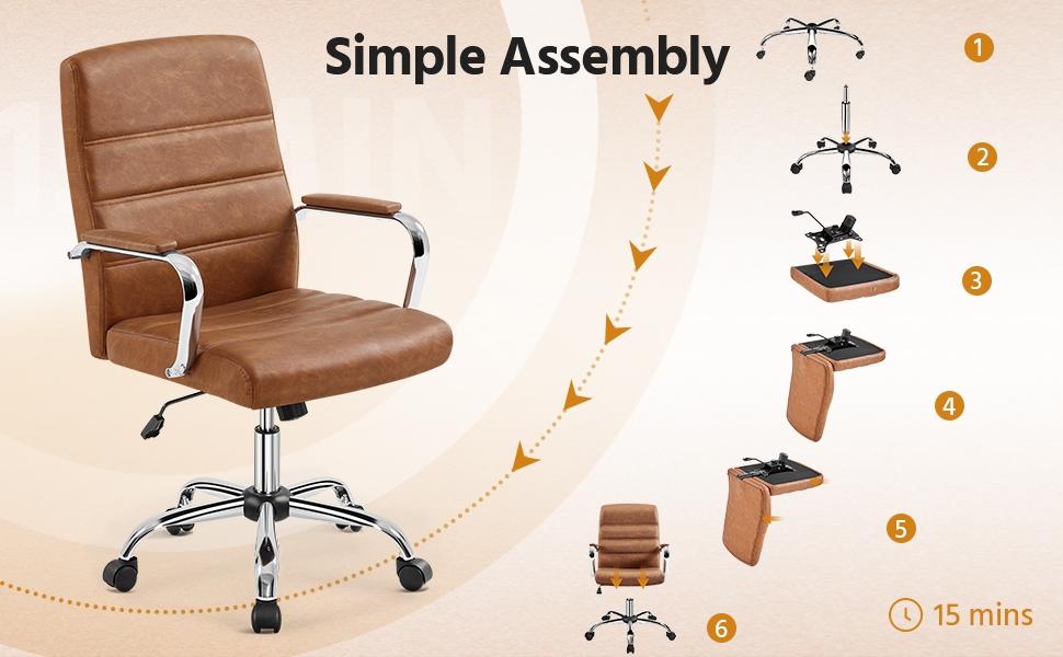 Yaheetech Office Chair Mid-Back Swivel Desk Chair with Arms PU Leather Height Adjustable Office Executive Chair