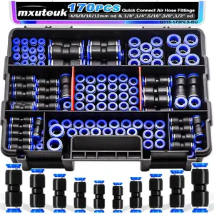 170PCS Quick Connect Air Hose Fittings,1/8 1/4 5/16 3/8 1/2 inch & 4/6/8/10/12mm Straight Push to Connect Fittings,Quick Release Pneumatic Air Line Fitting