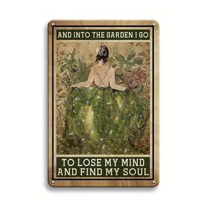 Vintage Garden Sign, 1 Count Funny Lady Pattern Metal Tin Sign Wall Decor, Vintage Plaque Decor, Home Decor for Garden, Room, Living Room