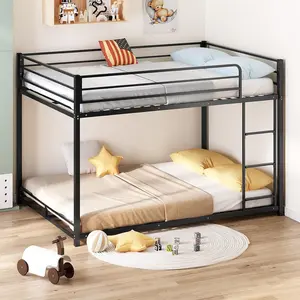 JOYMOR Metal Bunk Bed Full Over Full, Full Size Bed Frame for Boys Girls, Junior, Low Profile Bunk, Space Saving Design, Mattress Not Included