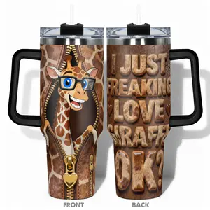 1pc Stainless Steel Cup 40oz/30oz/22oz/20oz/14oz Water Bottle, Insulated Tumbler,Funny Design With Cute Giraffe Double-layer insulation Leakproof Large Capacity, Needed for Gym, Hiking, Travel Ideal Birthday Christmas Gift Hallowe