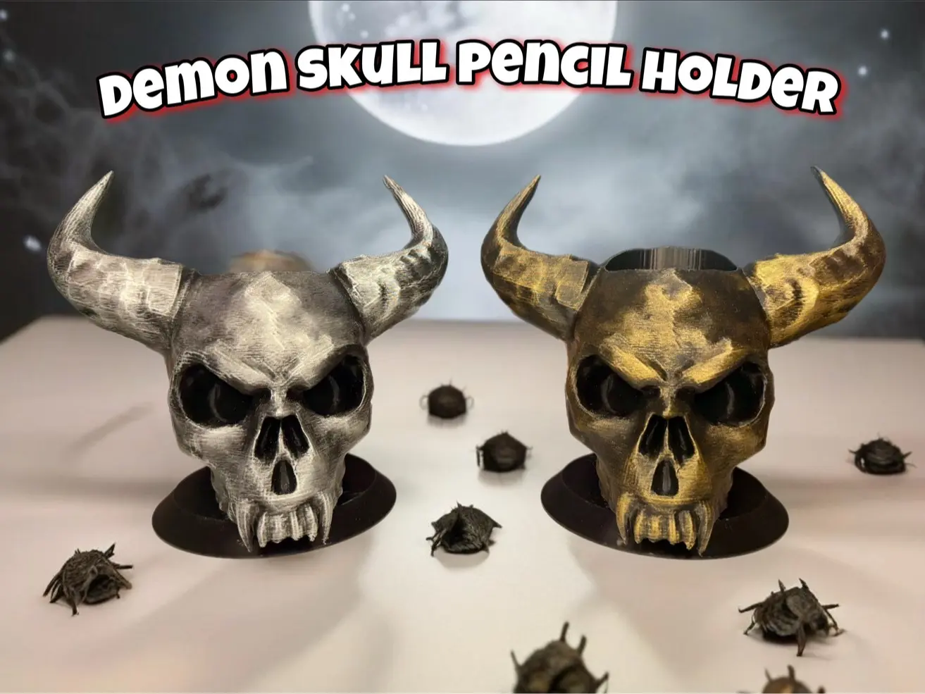 Demon Skull pencil Holder | Spooky Decor | Halloween | Gothic