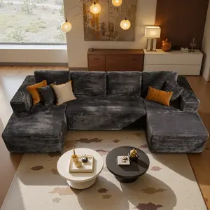 POUUIN 135" Velvet Modular U-Shaped Cloud Sectional Couch with Chaise - Modern Upholstered Sofa, Fixed Arms, Pre-Assembled Indoor Living Room Furniture, 3-Package Shipping