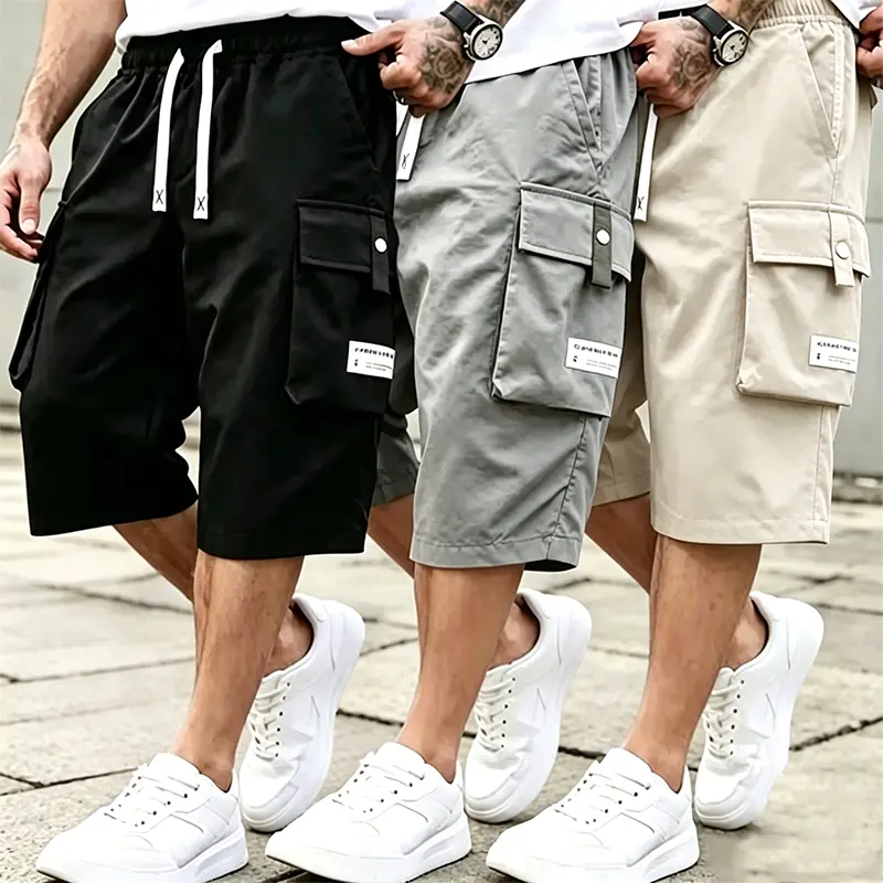 Men's Loose Baggy Cargo Shorts - Ice Fiber Pocket, Lightweight Knee-Length Straight-Leg, Summer Hot Weather Casual Outdoor Menswear with S-Protection Card, Loose Men's Shorts