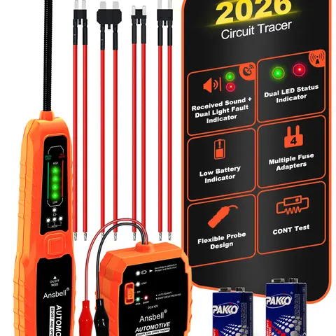 Automotive Circuit Tracer & Short Open Finder  6-42 VDC cable open and short finder ,with Flexible Probe, Red/Green LED, Fuse Adapter Kit, Automotive Continuity Tester for Car DIY Repair