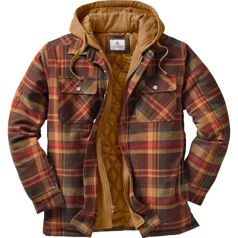 Legendary Whitetails Men's Maplewood Hooded Flannel Shirt Jacket Long Sleeve with Quilted Polyester Lining & Polyfill Insulation
