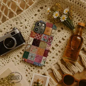 Mosaic tile Phone Case : bohemian retro y2k 90s hippie iPhone 17 16 15 14 13 12 Pro Max Plus Air MagSafe, Samsung Galaxy S25 S26, Pixel