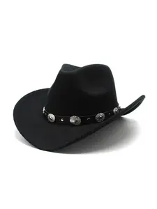New Vintage Western Cowboy Hat Comfortable Roll Up Brim Belt Buckle Cowgirl Fedora Cowgirl Church Sombrero Hombre Caps