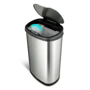Nine Stars Automatic 13 Gallon Stainless Steel Kitchen Trash Can, Motion Sensor Hands Free Garbage Bin with Soft Close Lid, Fingerprint Resistant Design and Modern Wastebasket for Kitchen and Office Spaces