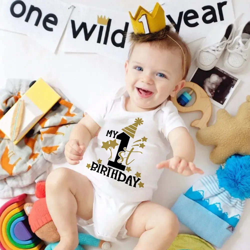 Baby Boys' 1st Birthday Prince Bodysuit - 100% Cotton Short Sleeve Romper with Bow Tie, Snap Closure, Elastic Waist, Party Outfit Baby Clothing, Elasticity, Buttons, Rompers, Envelope, Fitted, All Seasons