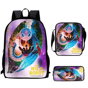 The Wild Robot Anime Backpack for Women/Men/Teens, Day Packs Knapsacks Casual Backpacks 3 Pcs Set Gift for Gym Travel Camping Outdoor Work Business