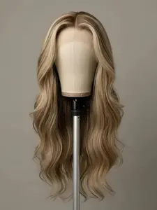 Soft Highlight Blond Body Wave Wig 14 Inches 13x4, Density 150, 100% Human Hair, Pre-Cut Baby Hair Lace Front, Women's Daily Wear Wavy Texture