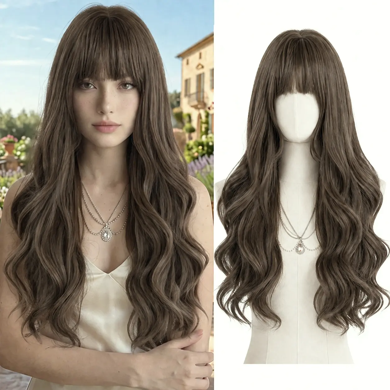 25'' Body Wave Wig Women Long Wavy Synthetic Wig Natural Black Chestnut Brown Full Head Wig Soft Lightweight Comfortable Hair
