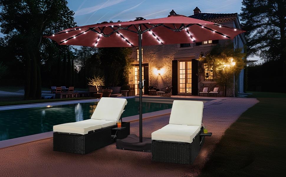 【Solar LED Lights Umbrella】Yaheetech 15/13ft Large Patio Umbrella, Outdoor Double-Sided Rectangle Umbrella with 36 LED Lights & Crank for Patio Garden Pool Lawn Backyard, Base Included 【Solar LED Lights Umbrella】Yaheetech 15/13ft Large Patio Umbrella, Outdoor Double-Sided Rectangle Umbrella with 36 LED Lights & Crank for Patio Garden Pool Lawn Backyard, Base Included