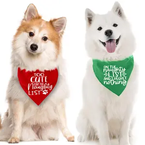 Christmas Pet Bandana, "On The Naughty List" Funny Festive Dog Drool Bib, Adjustable Triangle Scarf for Dogs & Cats