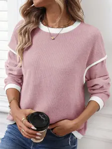 Contrast Color Trim Knit Drop Shoulder Loose Top