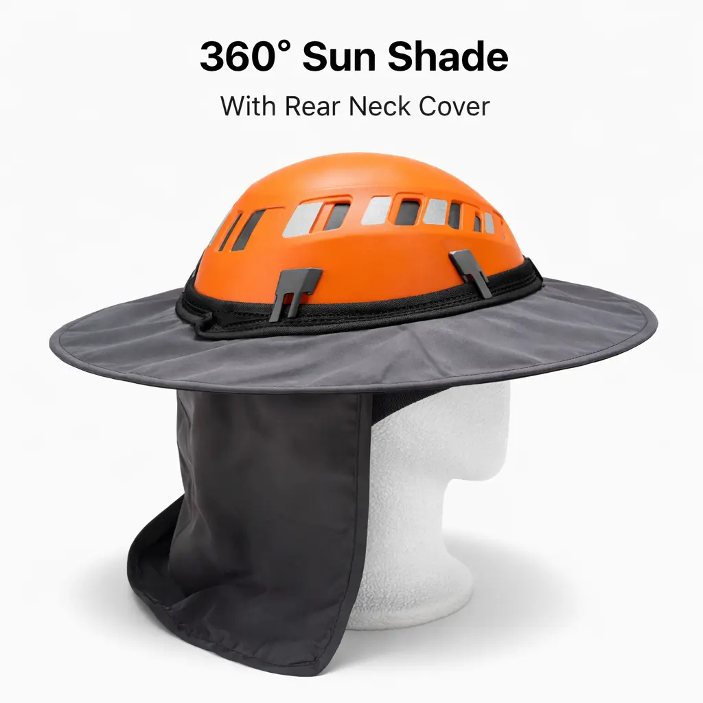 BARHAR Safety Climbing Helmet Sun Shade with Neck Cover - Reversible, Water-Resistant Hard Hat Shield for Outdoor Work, Construction Accessories