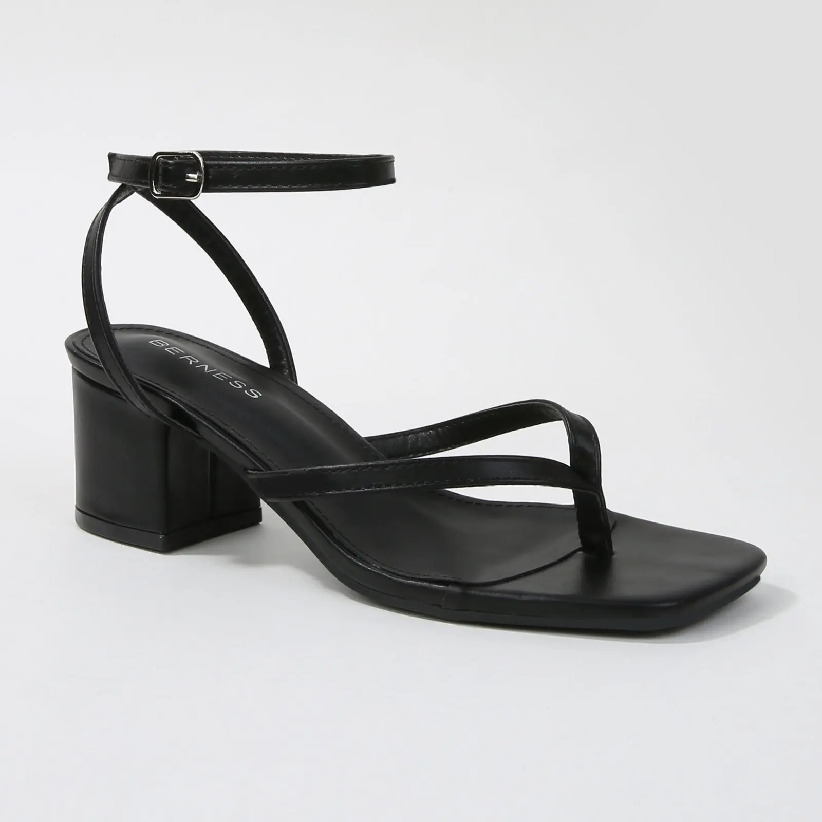 Women's Eli Minimal Toe Post Block Low Heel Sandals - Buckled Ankle Strap, Decor-Enhanced, Buckle Closure for Casual Wear, Women Sandals, Block Heel, Low Heels Women's Sandals