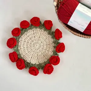 Tiny Muse Handmade rose bouquet coasters, crocheted cups that transform into hand-held bouquets, creative gifts, woven flower coasters