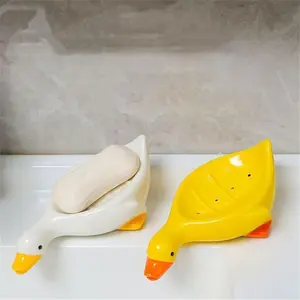 4pcs Duck Soap Dishes, Plastic Self-Draining Rack, &, Bathroom Decor, Kitchen Counter, Shower, Bar, Kids Friendly(yellow * 2+white * 2)