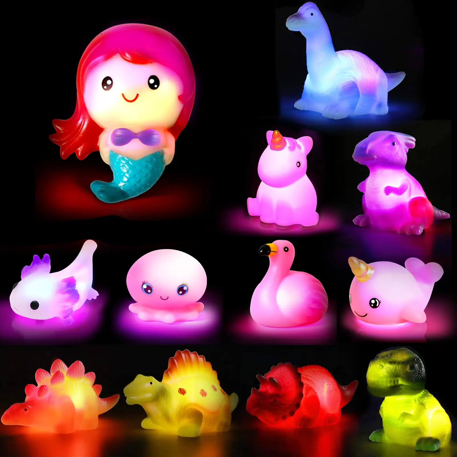 6/8/12 PCS Mermaid Light Up Bath Toy for Toddler , No Hole, Bath Toys for Kids Ages 4-8, Make Fun Bath-Time Gifts for Birthdays, Easter. Ideal for Use in The Shower, Bathtub, or Swimming Pool,SummerVibes