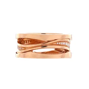 Pre-owned Bvlgari B.Zero1 Design Legend Zaha Hadid Three Band Ring 18K Rose Gold with Diamonds by Rebag