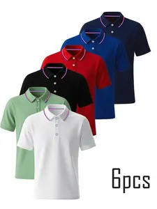 Men's Polo Shirt Set, Breathable Short Sleeve Button-Up Casual Business Top, Collar Design, Office Wear, Lightweight Fashion