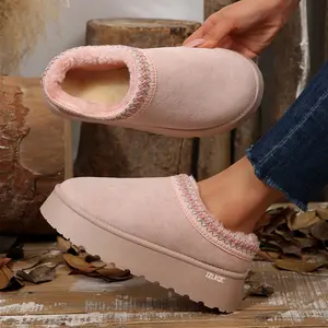 Platform Slippers Mini Boots for Women Fleece Lined Booties Anti-Slip Snow Slippers for Women Indoor Outdoor Shoes