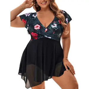 Aqua Eve Plus Size Swim Dress Swimsuits - Women Tummy Control One Piece Bathing Suit with Sleeve