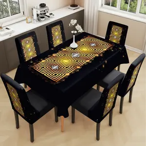 2/5/7PCS restaurant chair tablecloth cover, gold geometric pattern print, elastic polyester fiber sliding cover, sewn closed, detachable cleaning, suitable for home, office, hotel chair decoration, Dining Chair Cover
