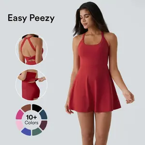 Backless Sleeveless Criss Cross Active Spring Dresses for Women - Easy Peezy, Dresses with pockets for Yoga Workout Running, Women's Sports & Outdoor Clothing#SwimWeek