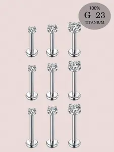 9pcs 16g G23 Titanium Lip Rings For Women Labret Studs Monroe Medusa Piercing Jewelry 2mm 3mm 4mm CZ Top 6mm 8mm 10mm Helix Cartilage Tragus Earring Studs Piercing