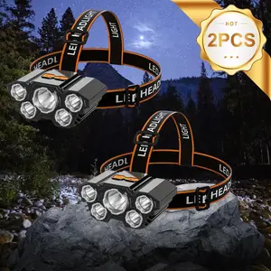 Outdoor 5 LED Ultra Bright Rechargeable LED Headlamp USB Powered 150 Meter Beam Distance With 3 Lighting Modes Plus Strobe Function Perfect for Camping Fishing Emergency Situations Headlight Flashlight Outdoor Flashlight