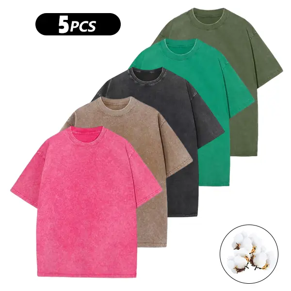 Women 5 Pack Vintage T Shirts for Unisex, 100% Cotton Short Sleeve Tops for Work or the Everyday Ideal Ladies' Tees Need for Downtime Crew Neck Loose Fit Workout Gym Streetwear Shirts Basic Oversize Womenswear summerwins