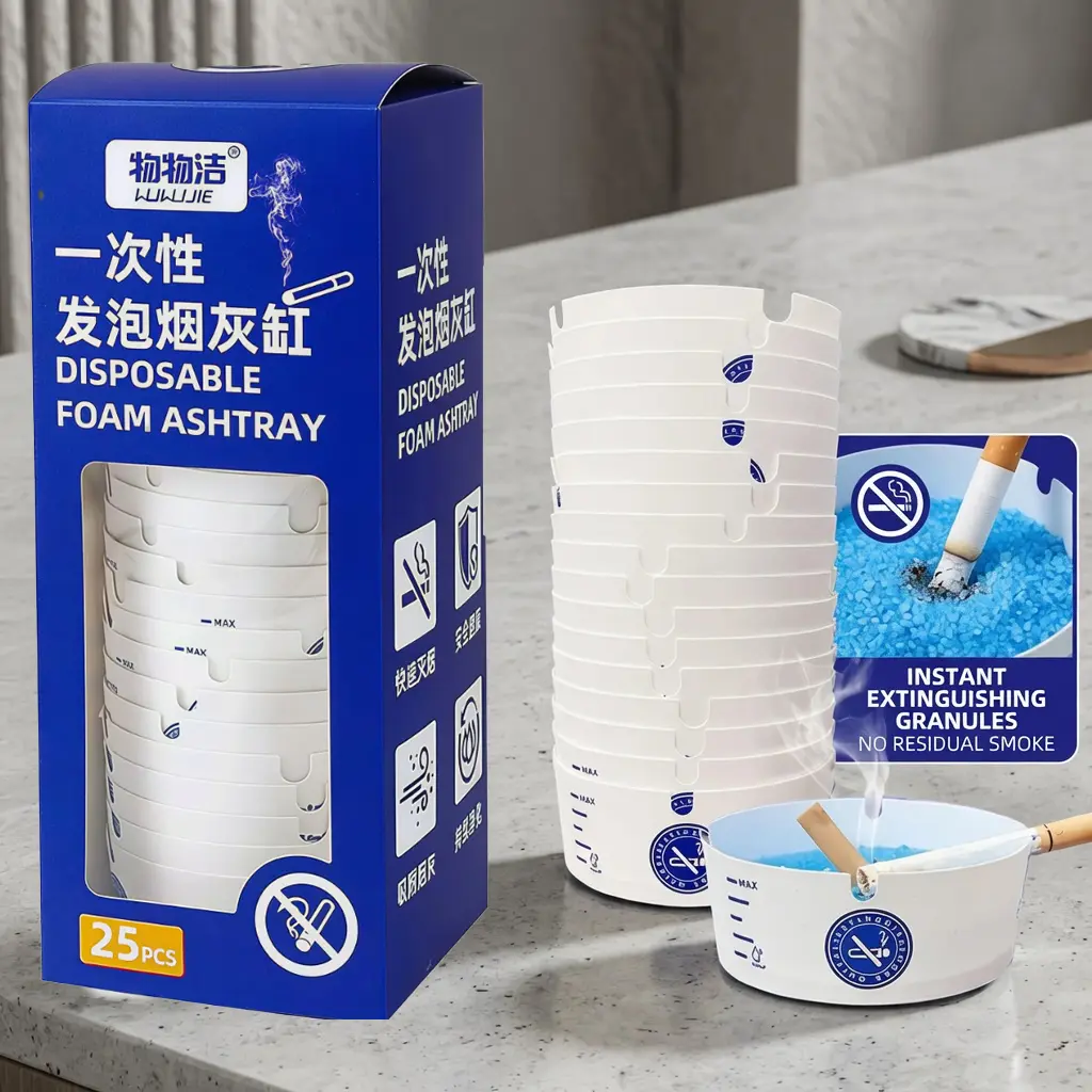 Adult 25-Pcs Thick Non-Woven Disposable Lightweight Paper Ashtrays - Eco-Friendly, Biodegradable, Foldable, Leakproof Home Supplies with Odor-Locking Smokeless Gel, Portable for Car Cup Holder, Casual Outdoors & Home Use, Daily